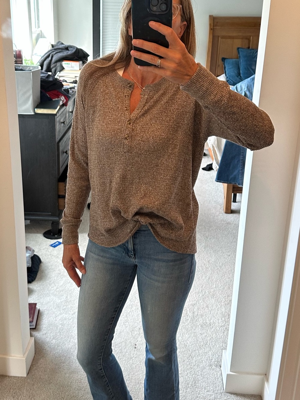 American Eagle Soft Knit Henley Long-Sleeve Top